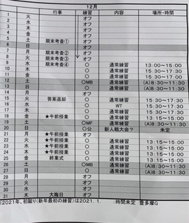 2020年12月スケジュール表 2020年12月スケジュール表